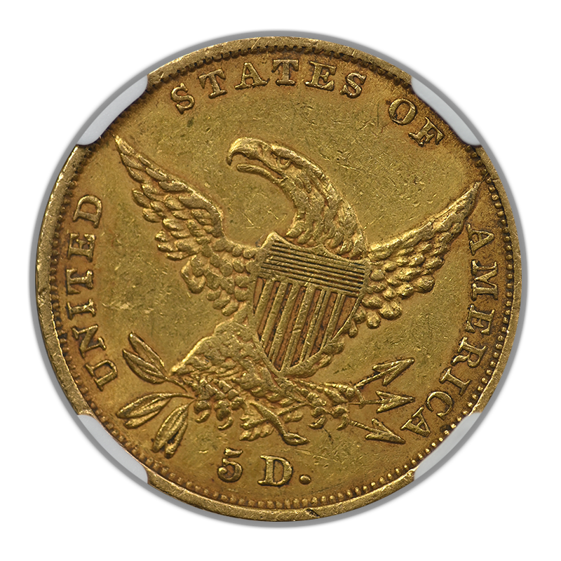 1834 Classic Head Gold Half Eagle $5 NGC AU53 - Plain 4 Reverse