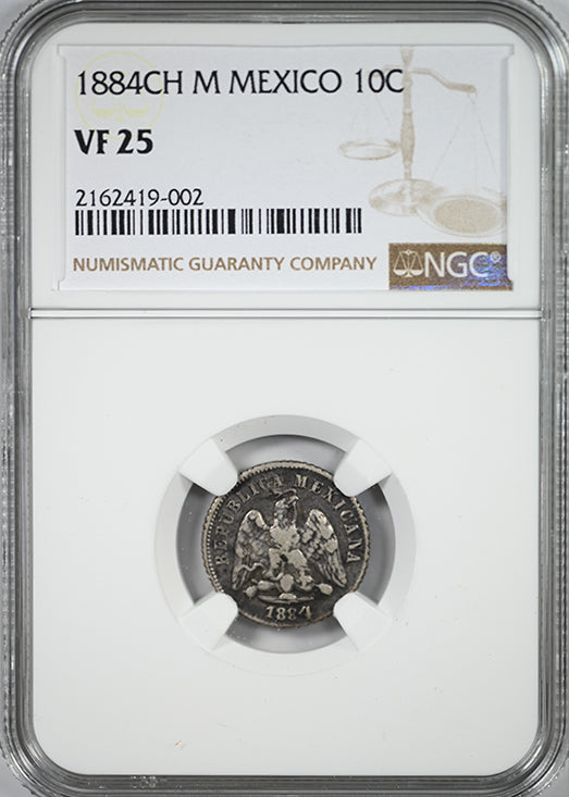 1884 CH M Mexico 10C Centavos NGC VF25