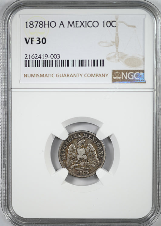 1878 HO A Mexico 10C Centavos NGC VF30