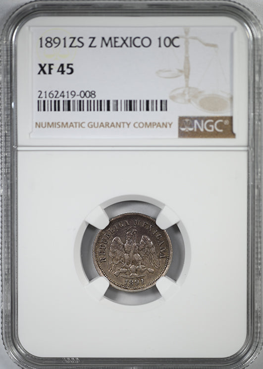 1891 ZS Z Mexico 10C Centavos NGC XF45