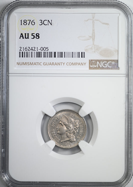 1876 Three Cent Nickel Piece 3CN NGC AU58