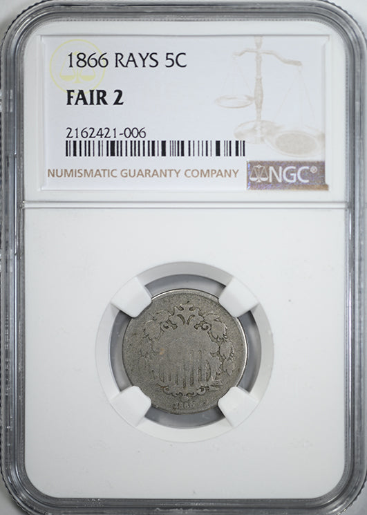 1866 Lowball Shield Nickel 5C NGC FR2 - Rays