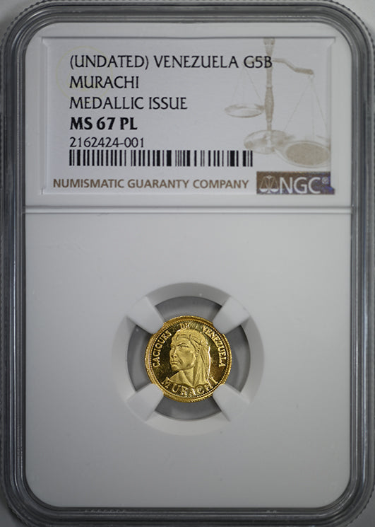 (Undated) Venezuela Gold 5 Bolivares G5B Murachi Medallic Issue NGC MS67PL - Prooflike