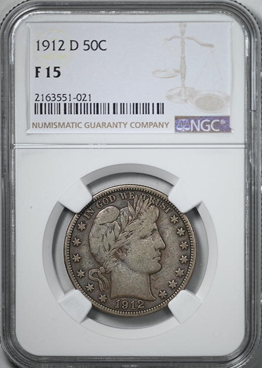1912-D Barber Half Dollar 50C NGC F15