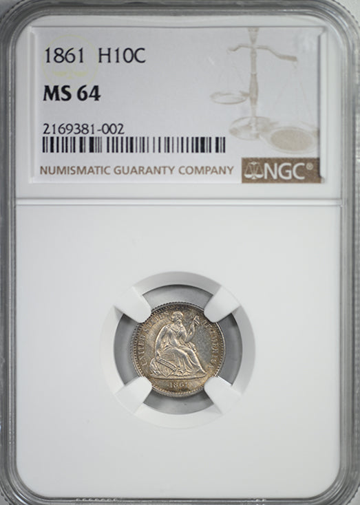 1861 Liberty Seated Half Dime H10C NGC MS64
