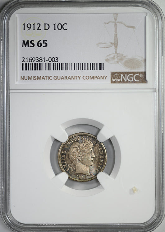 1912-D Barber Dime 10C NGC MS65