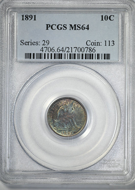 1891 Liberty Seated Dime 10C PCGS MS64 - TONED!