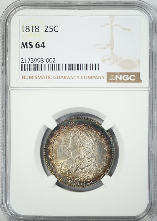1818 Capped Bust Quarter 25C NGC MS64 - TONED!