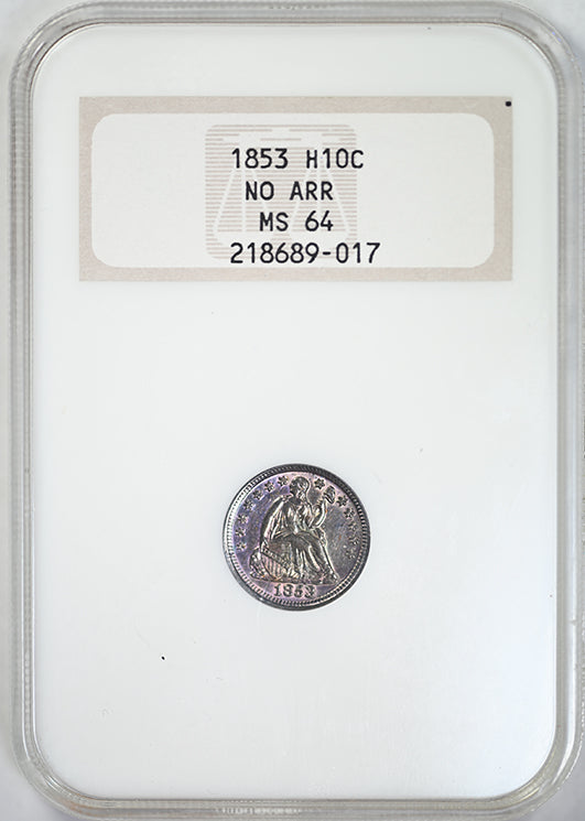 1853 Liberty Seated Half Dime H10C NGC Fatty MS64 - No Arrows - TONED!