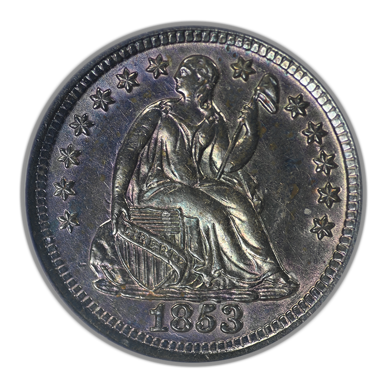 1853 Liberty Seated Half Dime H10C NGC Fatty MS64 - No Arrows - TONED!