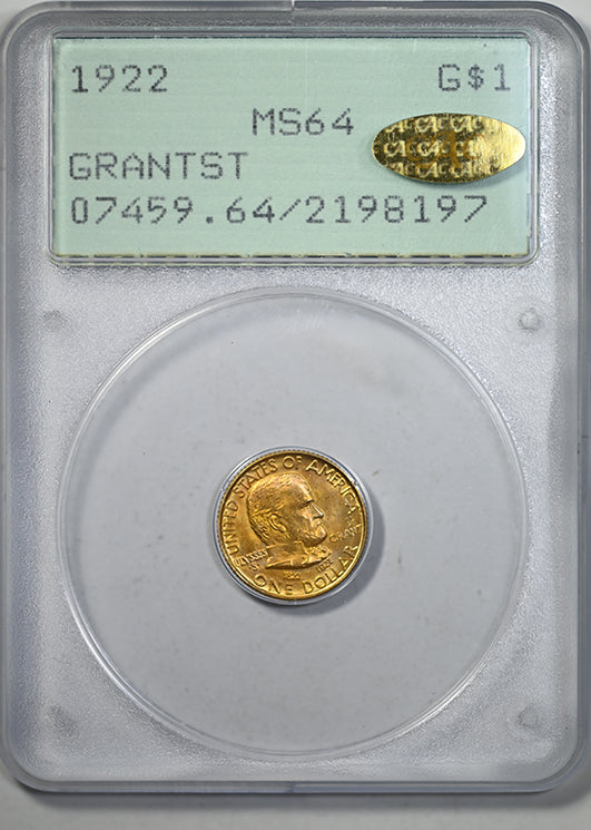 1922 Grant with Star Classic Commemorative Gold Dollar G$1 PCGS Rattler MS64 Gold CAC Obverse Slab