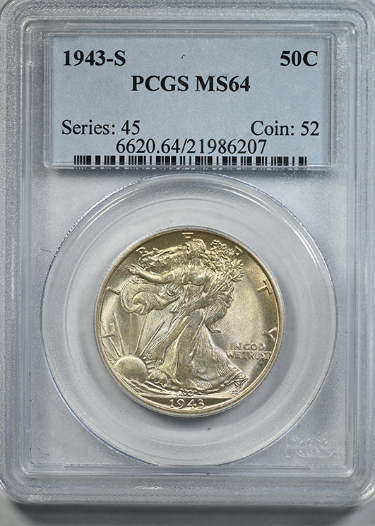 1943-S Walking Liberty Half Dollar 50C PCGS MS64