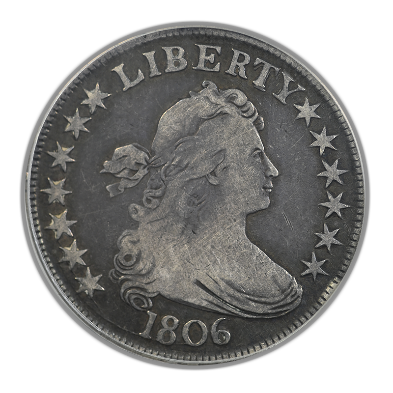 1806 Draped Bust Half Dollar 50C PCGS F15 CAC - Pointed 6, Stem