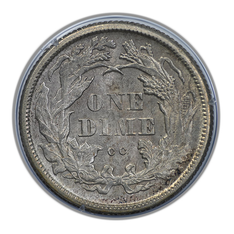 1875-CC Liberty Seated Dime 10C PCGS Rattler MS63 Reverse