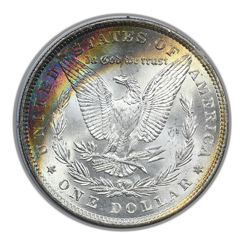 1886 Morgan Dollar $1 PCGS Rattler MS63 CAC - RAINBOW TONED!