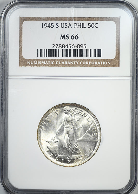 1945-S USA Philippines 50C Centavos NGC MS66