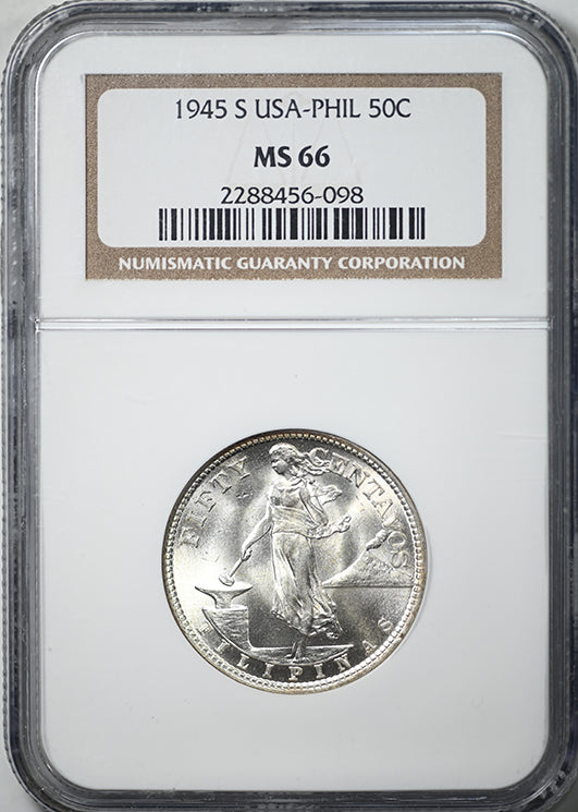 1945-S USA Philippines 50C Centavos NGC MS66