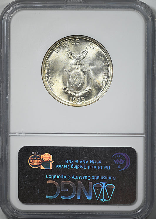 1945-S USA Philippines 50C Centavos NGC MS66
