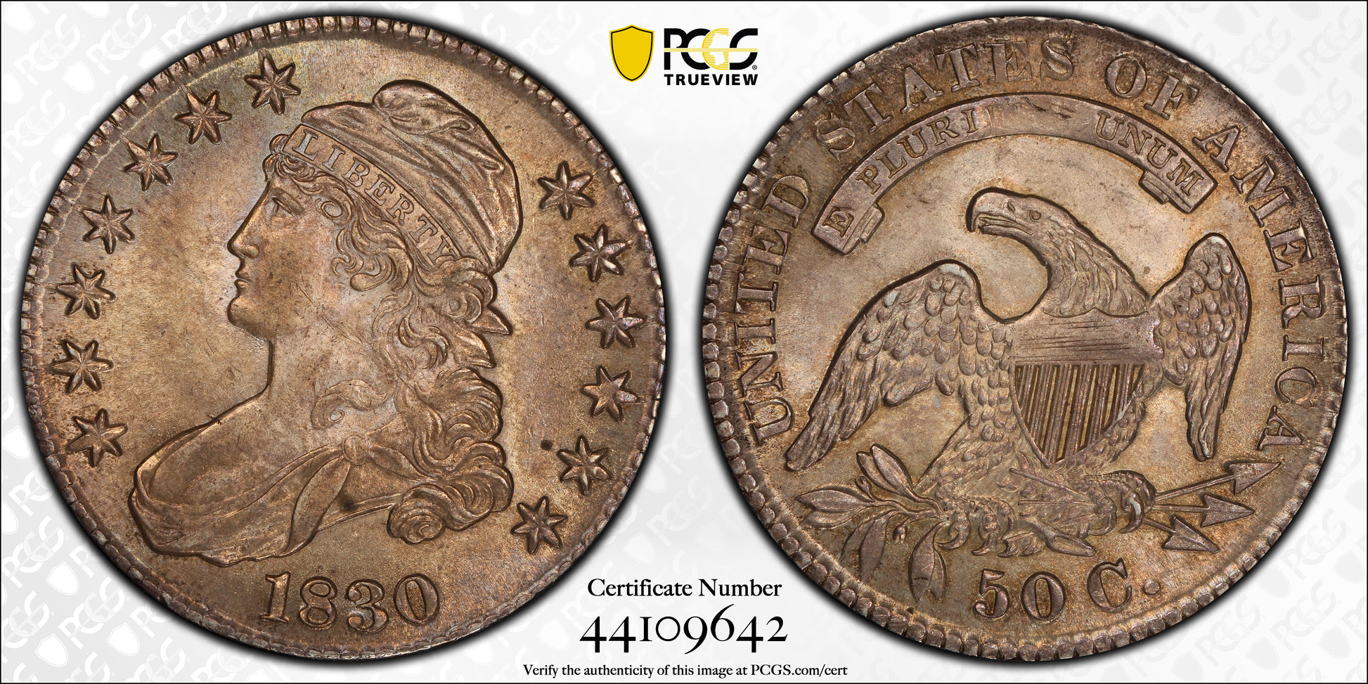 1830 Capped Bust Half Dollar 50C PCGS MS63 - Small 0 Trueview