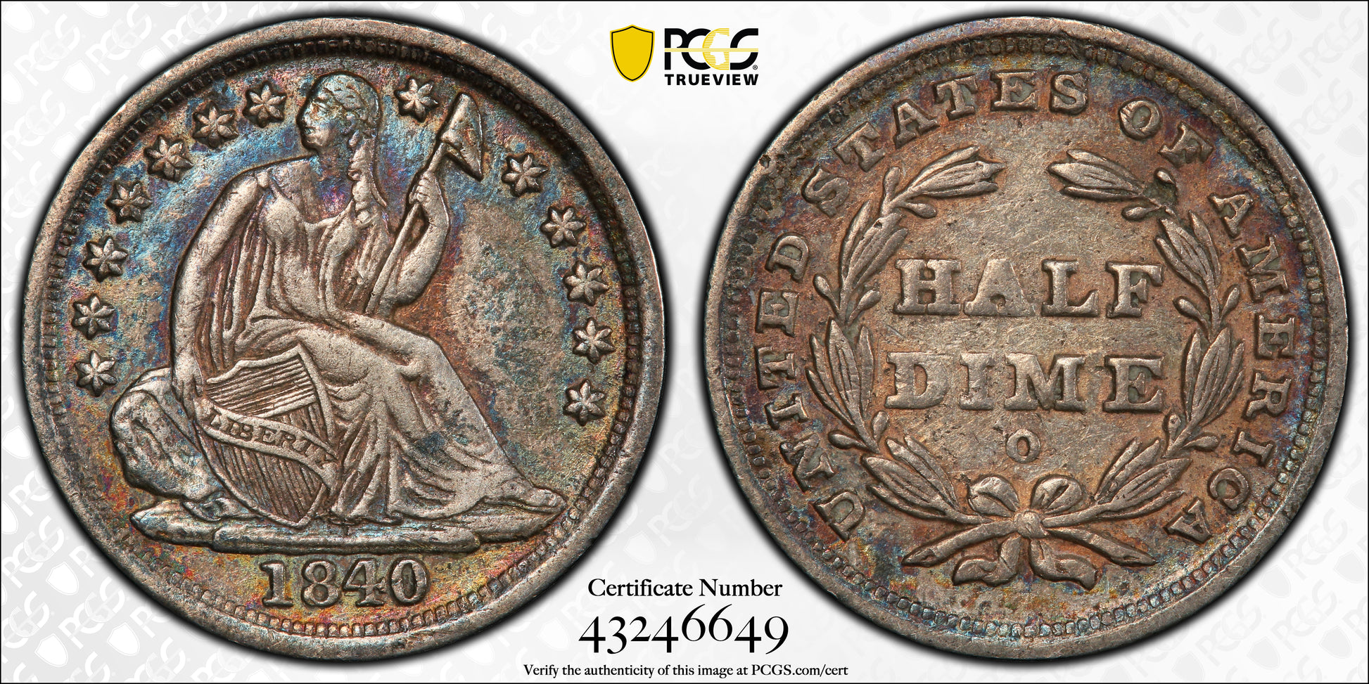 1840-O Liberty Seated Half Dime H10C PCGS XF40 - No Drapery Trueview