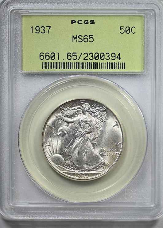 1937 Walking Liberty Half Dollar 50C PCGS MS65 OGH