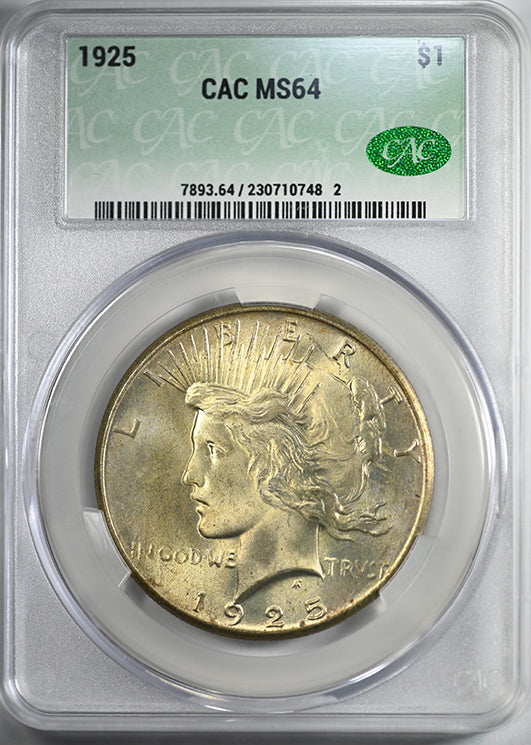 1925 Peace Dollar $1 CAC MS64