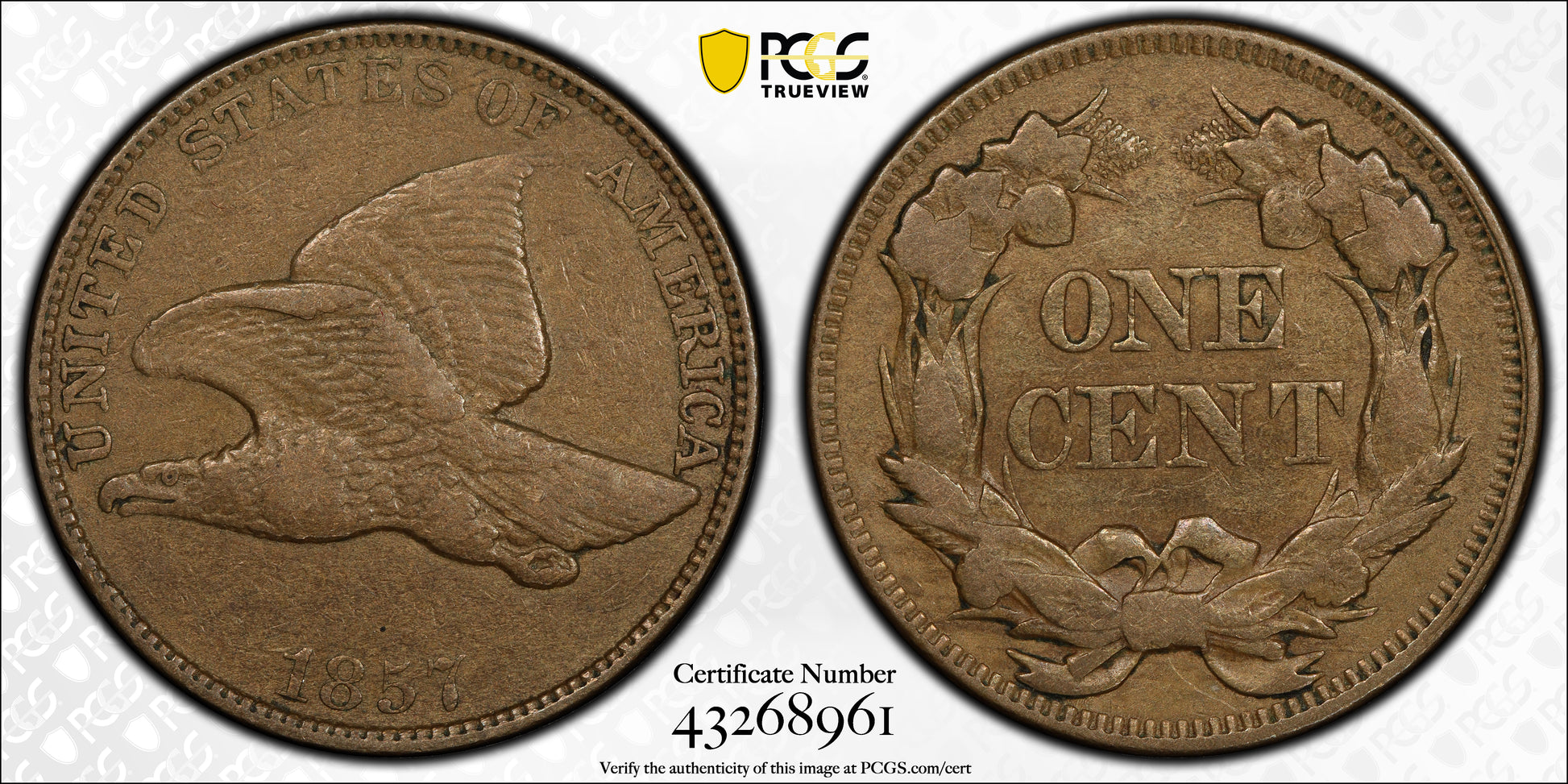 1857 Flying Eagle Cent 1C PCGS VF35 Trueview