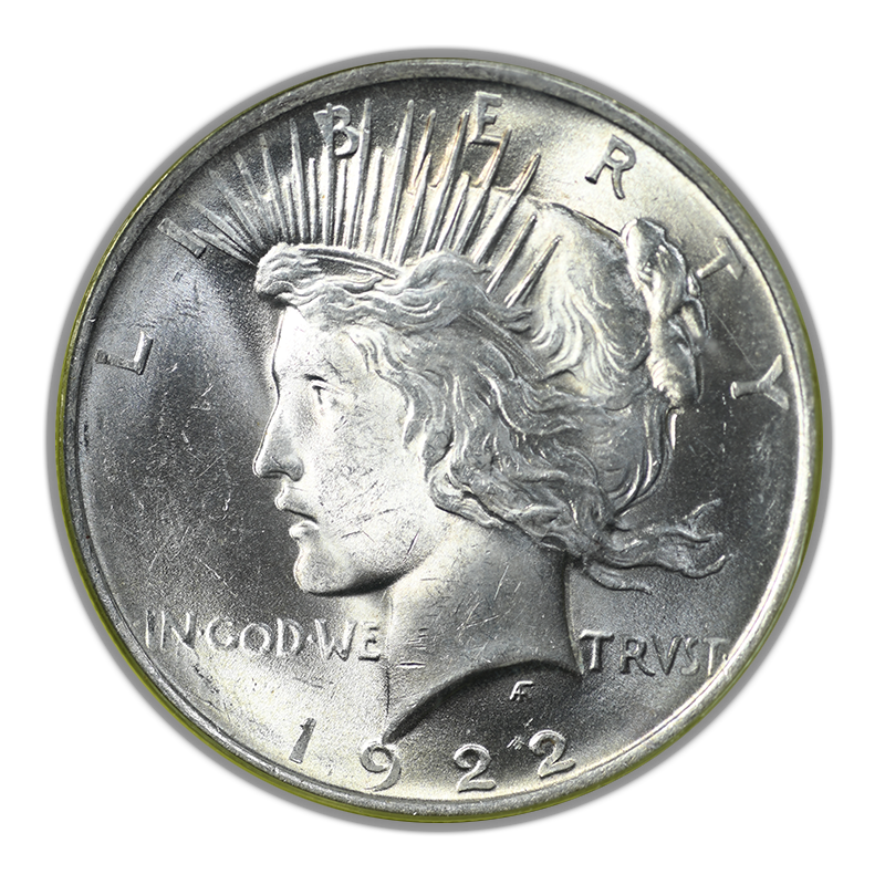 1922 Peace Dollar $1 PCGS MS63 Gold CAC OGH