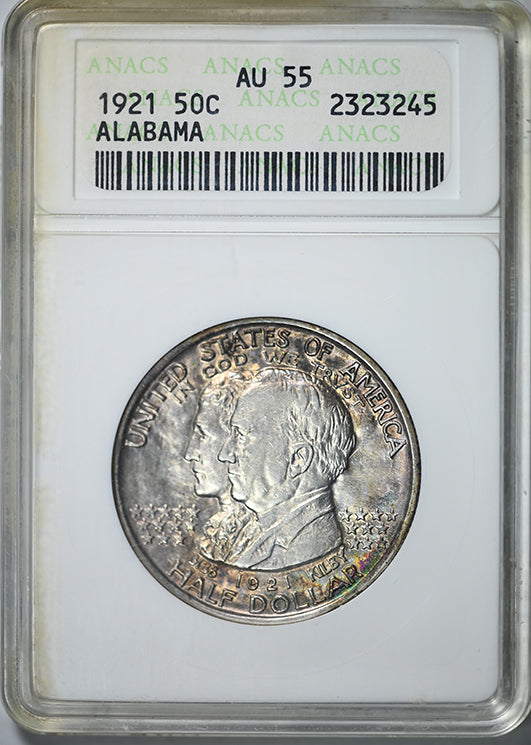 1921 Alabama Classic Commemorative Half Dollar 50C ANACS Soapbox AU55 - REVERSE TONED!