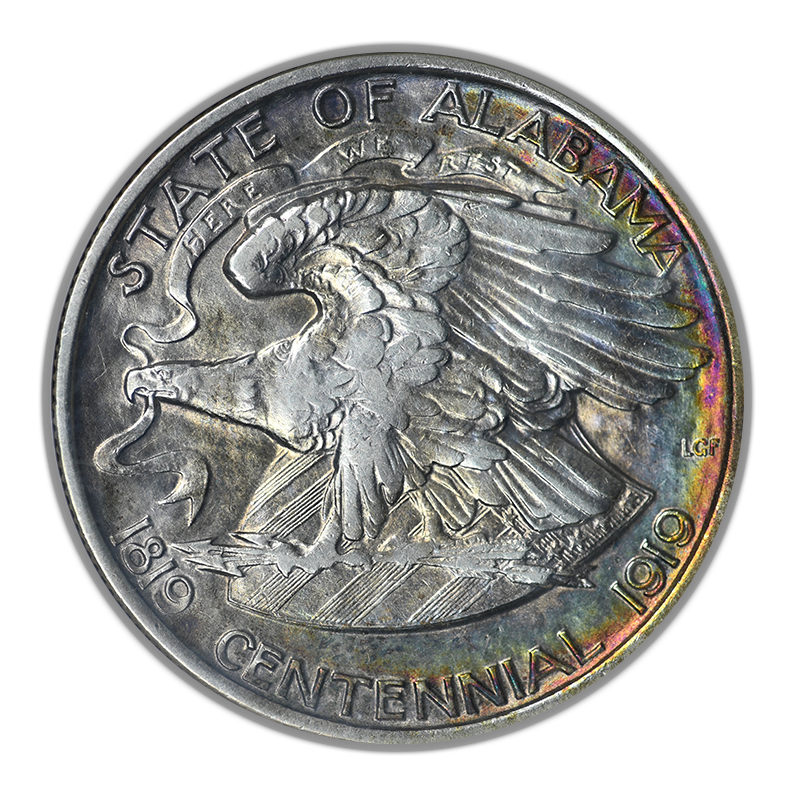 1921 Alabama Classic Commemorative Half Dollar 50C ANACS Soapbox AU55 - REVERSE TONED!