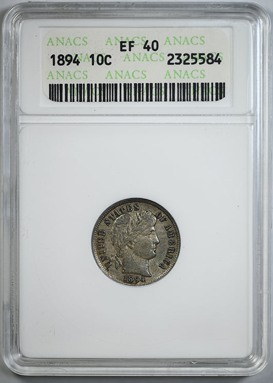 1894 Barber Dime 10C ANACS Soapbox XF40