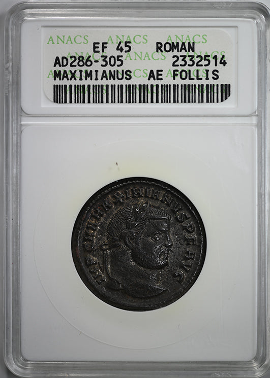 AD 286-305 Roman Maximianus AE Follis ANACS Soapbox XF45