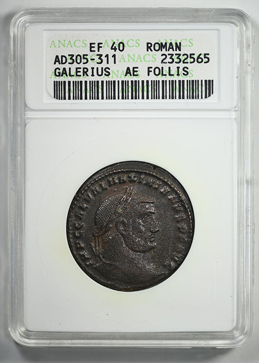 AD 305-311 Roman Galerius AE Follis ANACS Soapbox XF40