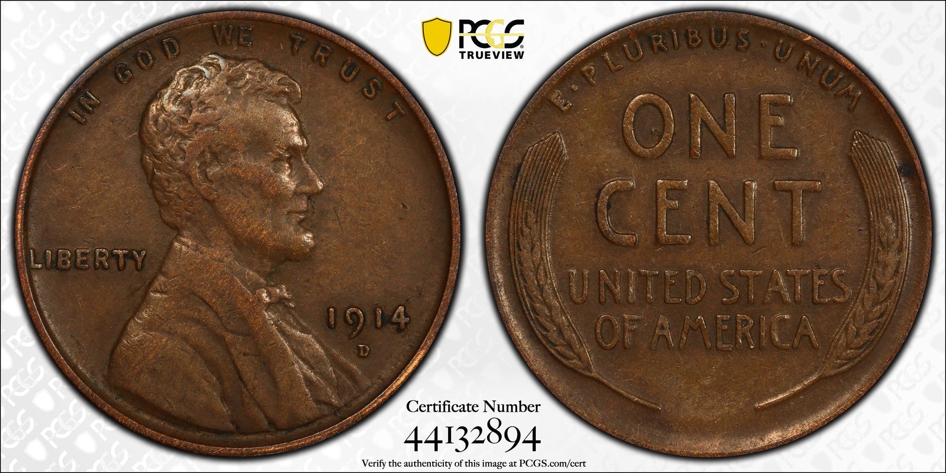 1914-D Lincoln Wheat Cent 1C PCGS XF40 Trueview