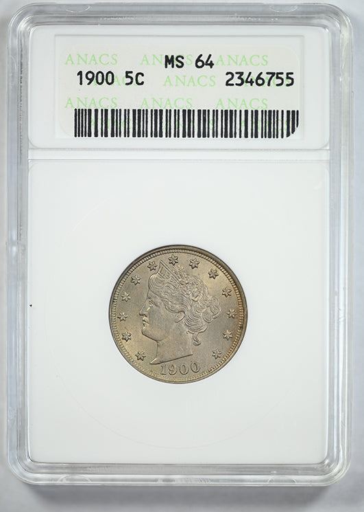 1900 Liberty V-Nickel 5C ANACS Soapbox MS64
