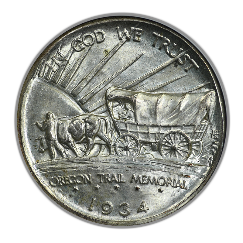 1934-D Oregon Trail Classic Commemorative Half Dollar 50C ANACS Soapbox MS64