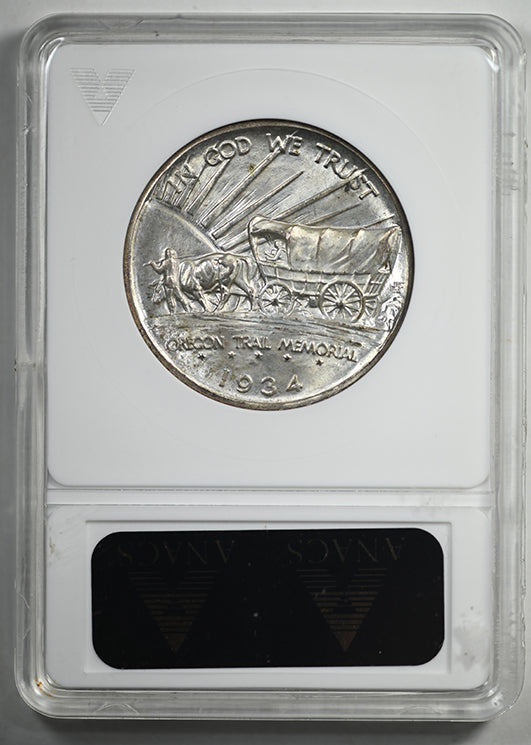 1934-D Oregon Trail Classic Commemorative Half Dollar 50C ANACS Soapbox MS64