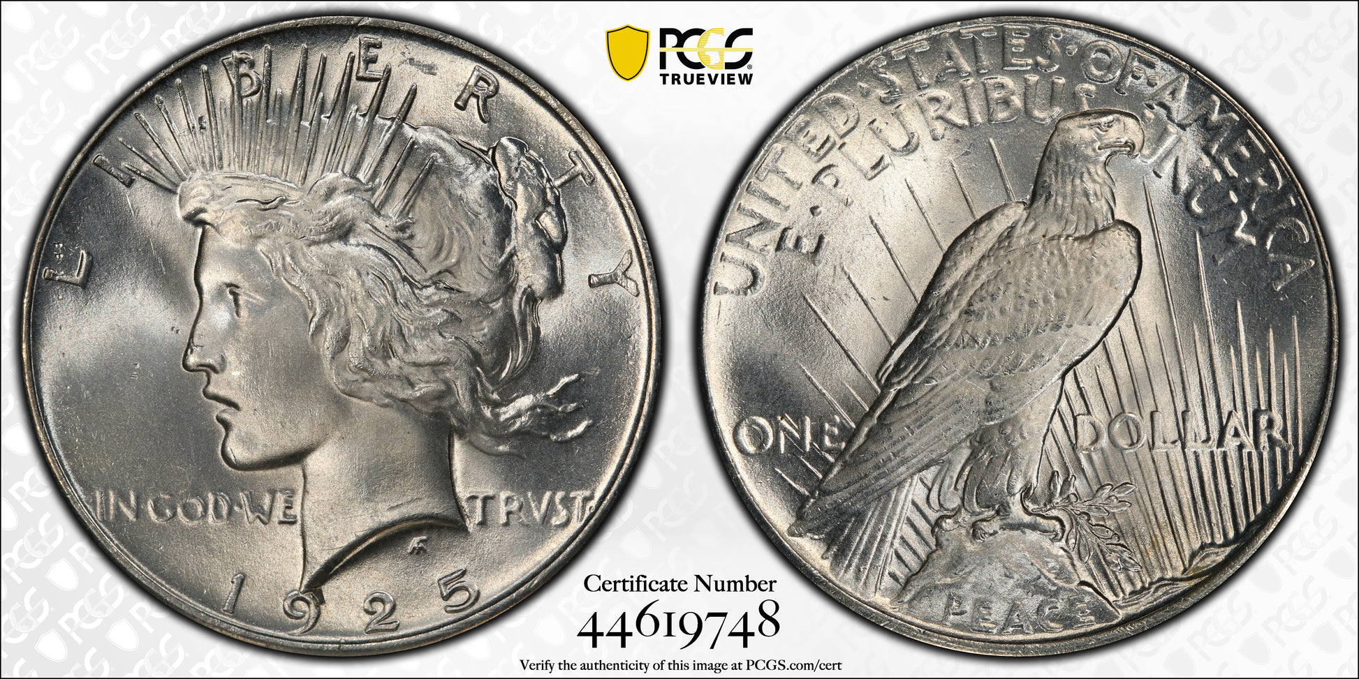 1925 Peace Dollar $1 PCGS MS66+ CAC Trueview