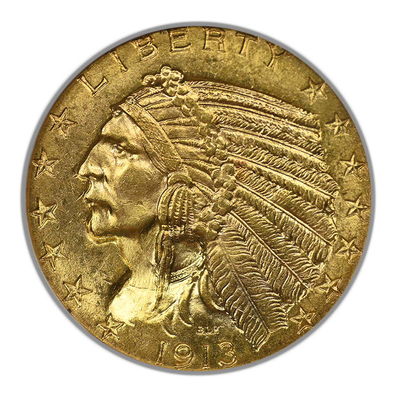 1913 Indian Head Gold Half Eagle $5 NGC Fatty MS63 CAC