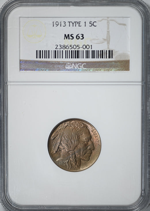 1913 Type 1 Buffalo Nickel 5C NGC MS63