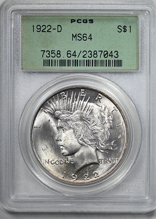 1922-D Peace Dollar $1 PCGS MS64 OGH