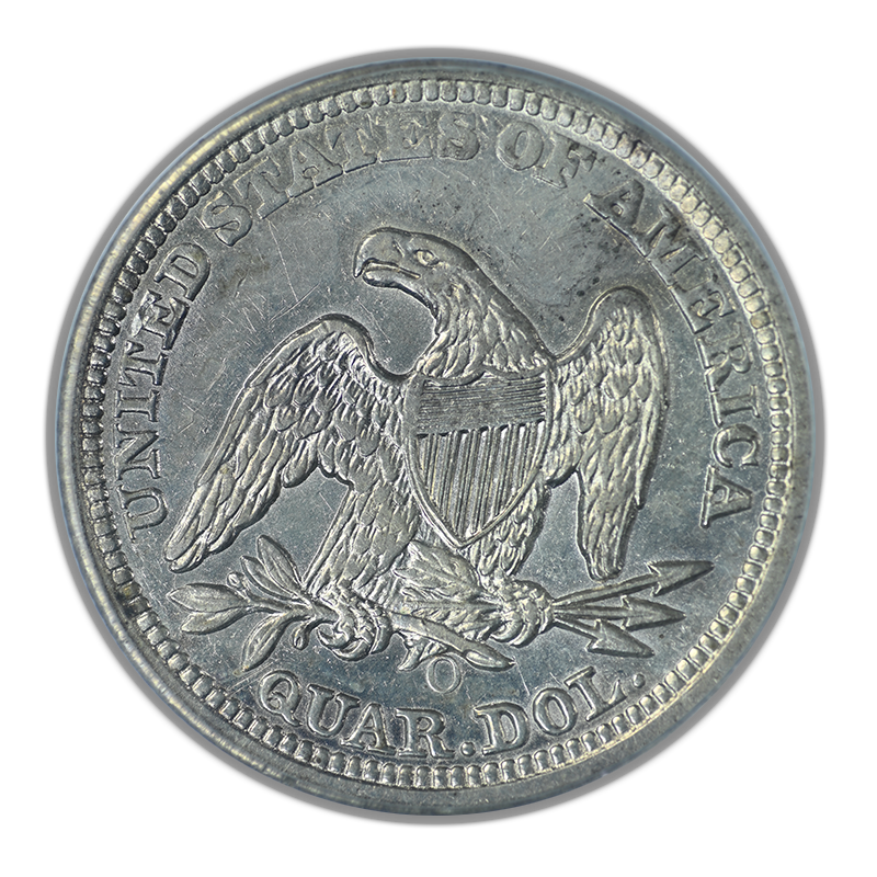1857-O Liberty Seated Quarter 25C PCGS AU50 OGH