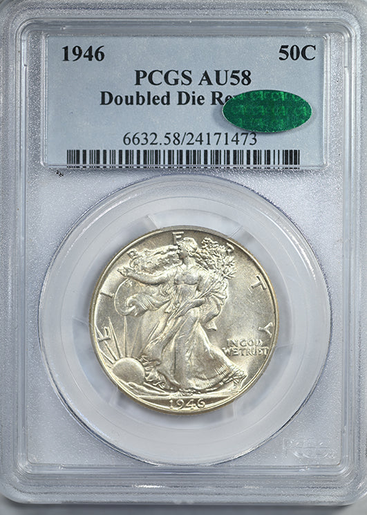1946 Doubled Die Reverse Walking Liberty Half Dollar 50C PCGS AU58 CAC DDR