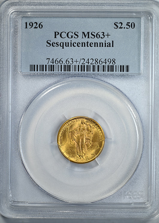 1926 Sesquicentennial Classic Commemorative Gold Quarter Eagle $2.50 PCGS MS63+ Obverse Slab