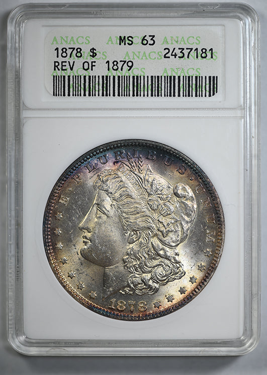 1878 Reverse of 1879 Morgan Dollar $1 ANACS Soapbox MS63 - TONED!