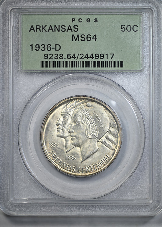1936-D Arkansas Classic Commemorative Half Dollar 50C PCGS MS64 OGH