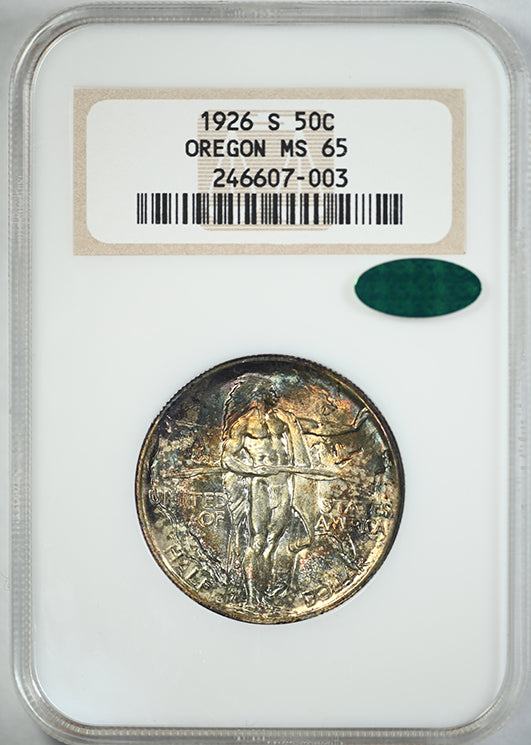 1926-S Oregon Trail Classic Commemorative Half Dollar 50C NGC Fatty MS65 CAC - TONED!