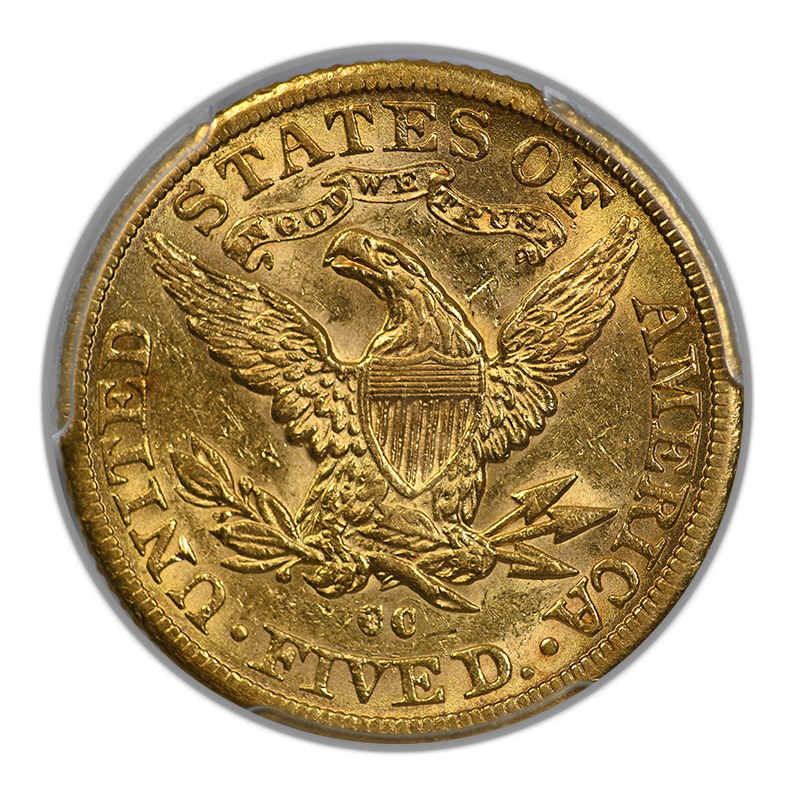 1891-CC Liberty Head Gold Half Eagle $5 PCGS AU58 Reverse