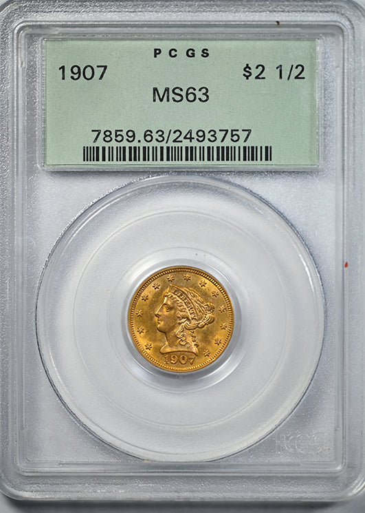 1907 Liberty Head Gold Quarter Eagle $2.50 PCGS MS63 OGH Obverse Slab