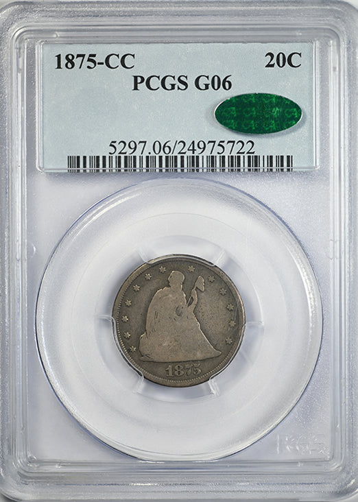 1875-CC Twenty Cent Piece 20C PCGS G06 CAC Obverse Slab